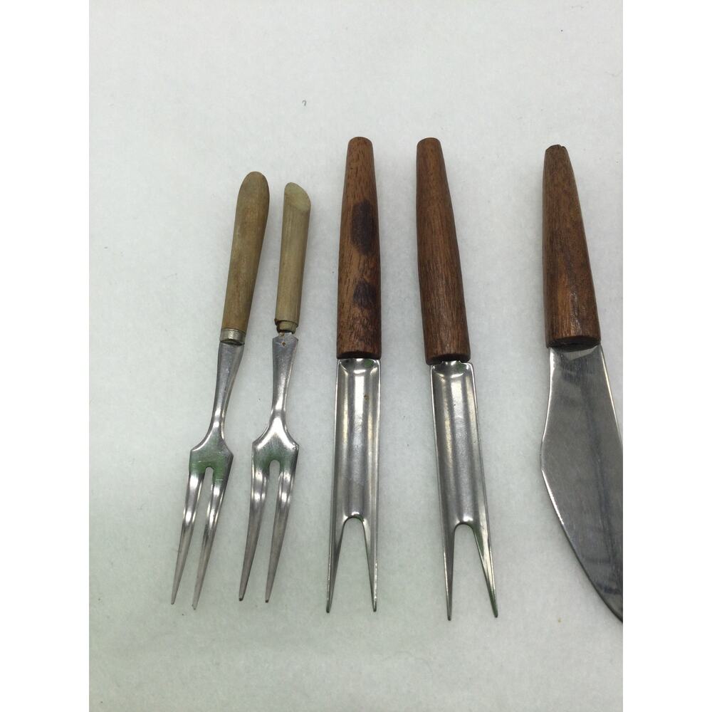 Charcuterie Utensils Cheese Knives Appetizer Forks MCM Wood Handles - Picture 2 of 5
